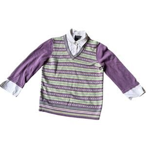 90s vintage purple striped sweater preppy academia | size s